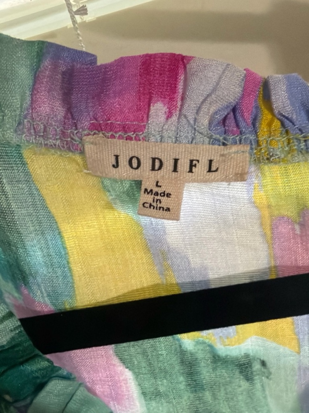 JODIFL Multicolor V-Neck Peplum Blouse - Green Pink Yellow Blue - Picture 4 of 4